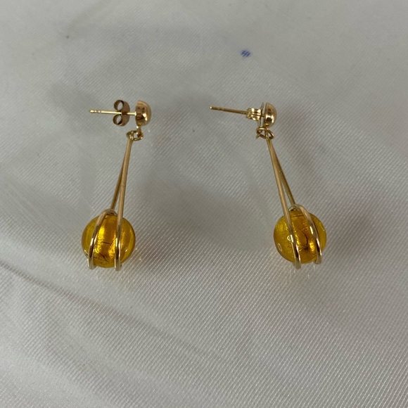 14K YELLOW GOLD beaded dangle earrings VINTAGE REAL GOLD - Picture 5 of 11